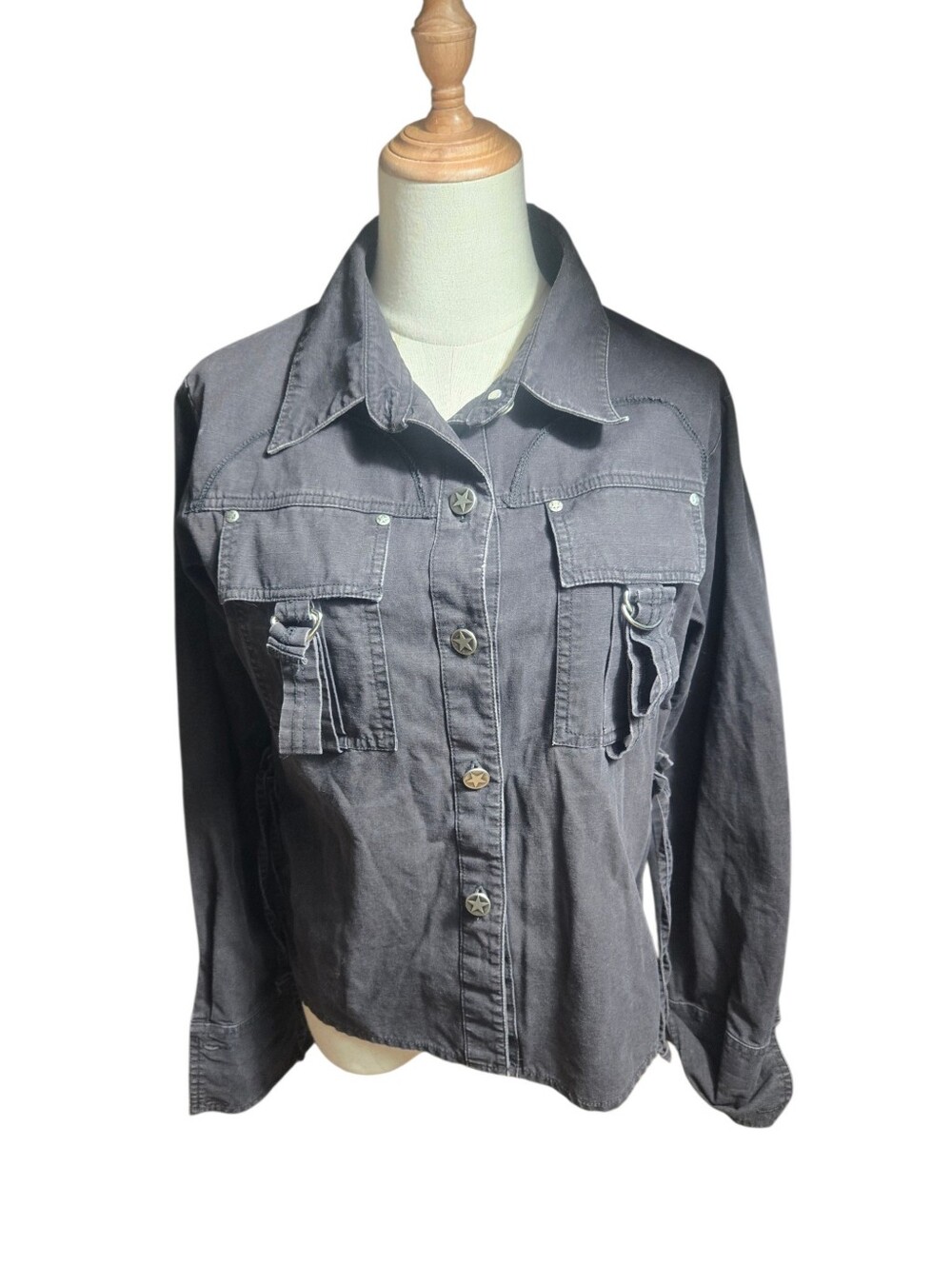 Serious Vintage 90s Y2K Utility Biker Punk Button-Front Shirt Jacket